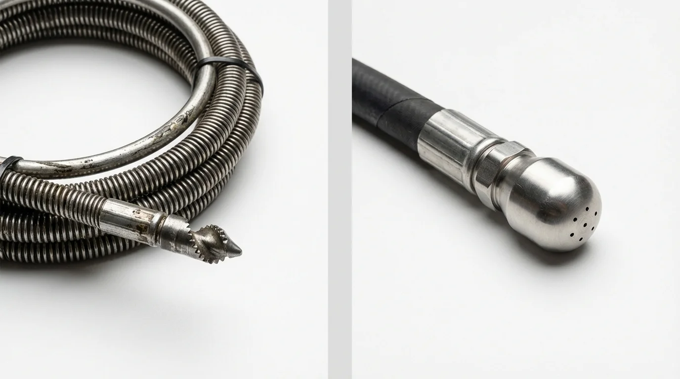 Drain snake cable and hydro jetting nozzle used for drain cleaning in Madisonville, TN