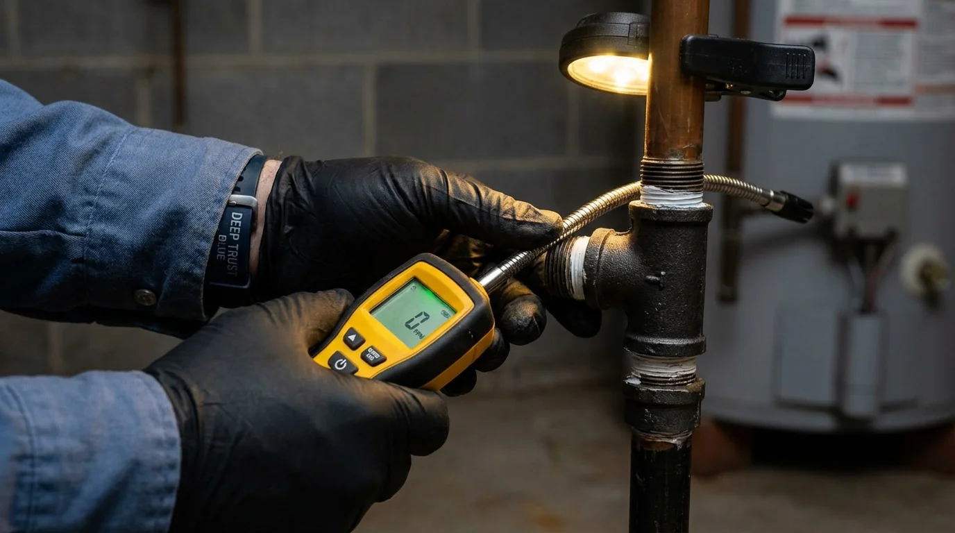 Gas leak detection with electronic sniffer by Johns Plumbing LLC in Madisonville