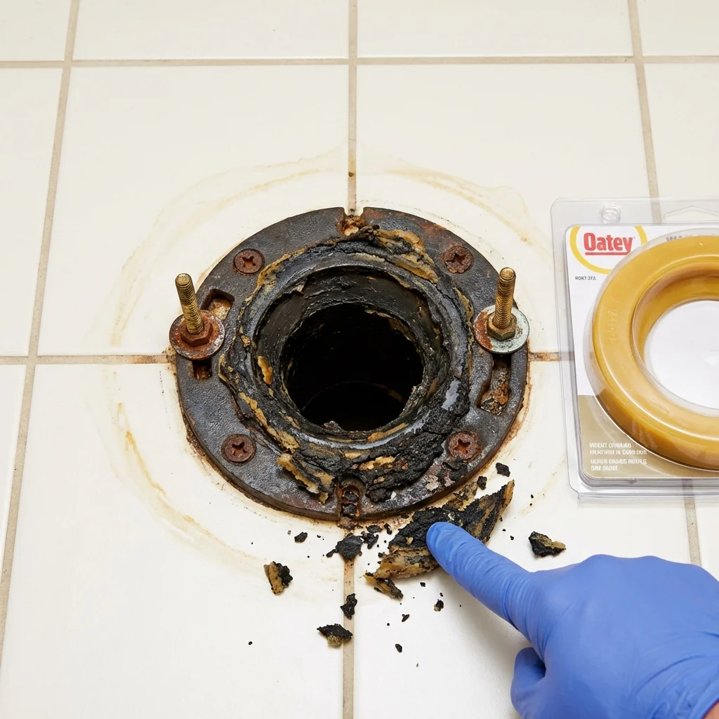 Failed wax ring showing water seepage at the base of a toilet in a Madisonville, TN home