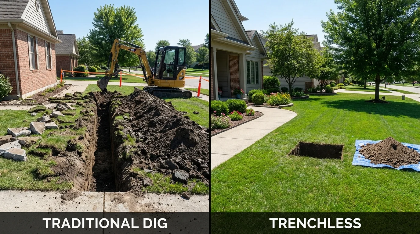 Trenchless sewer repair with minimal yard damage versus traditional excavation in Madisonville, TN